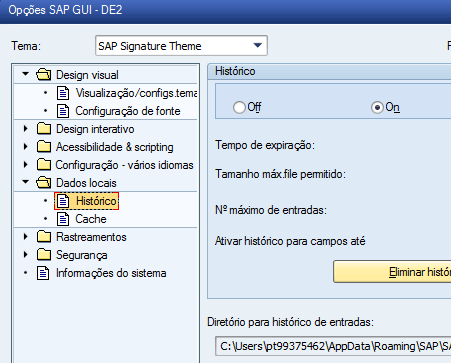 SAPGui - Opções - Histórico
